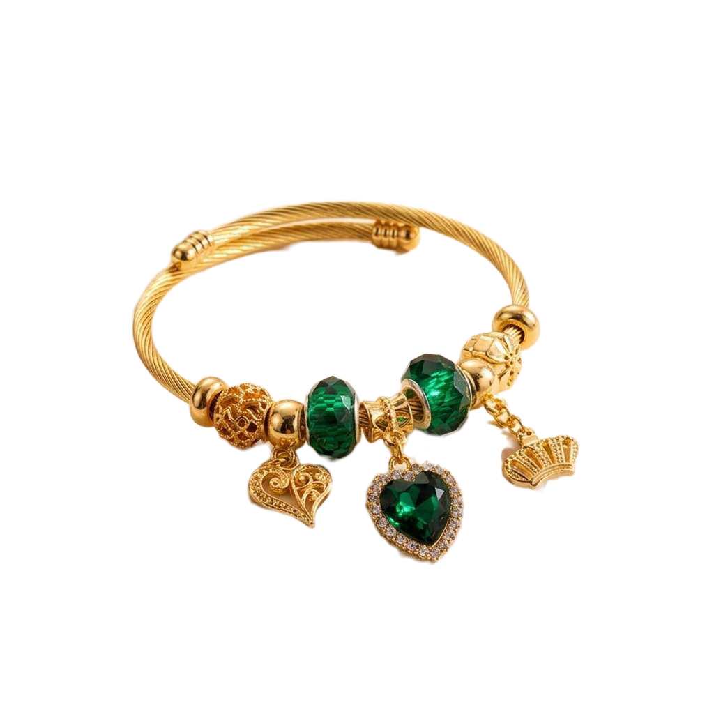 Laryne Royal Emerald Heart &amp; Crown Bracelet