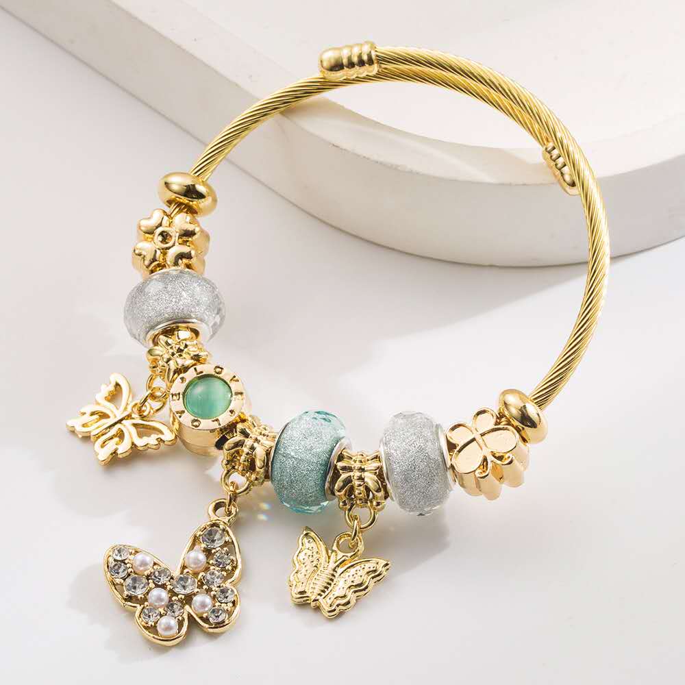 Laryne Golden Enchantment Bracelet Set - Butterfly & Pearl Charm Bangles