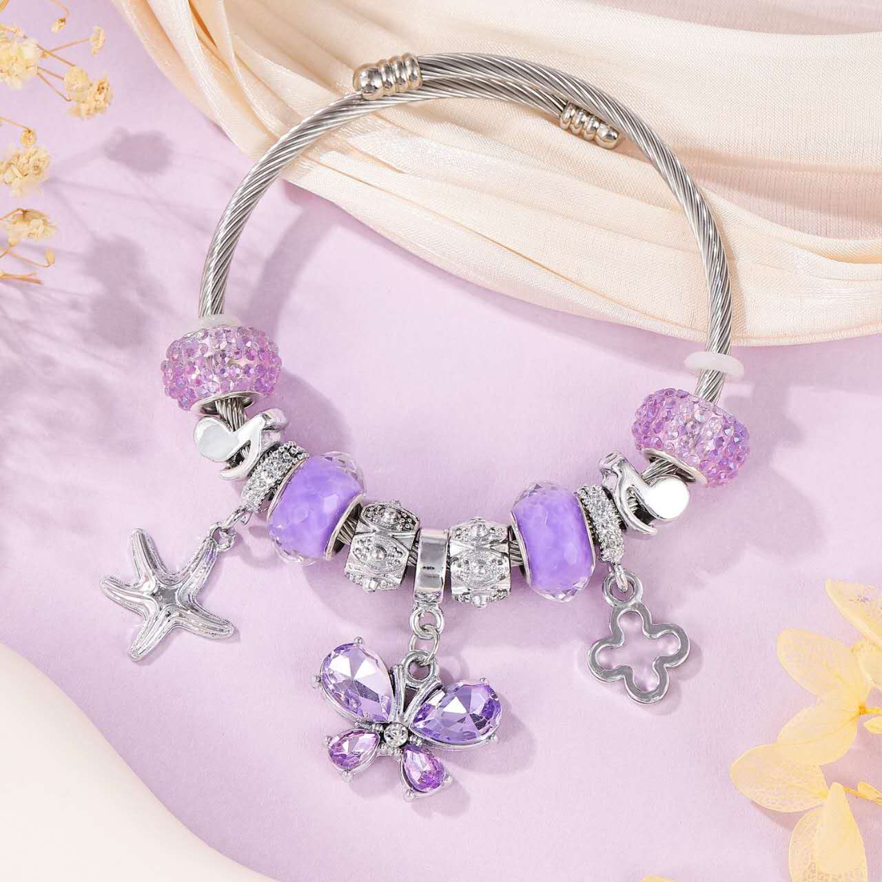 Butterfly ,Seashell & Star Purple Bracelet