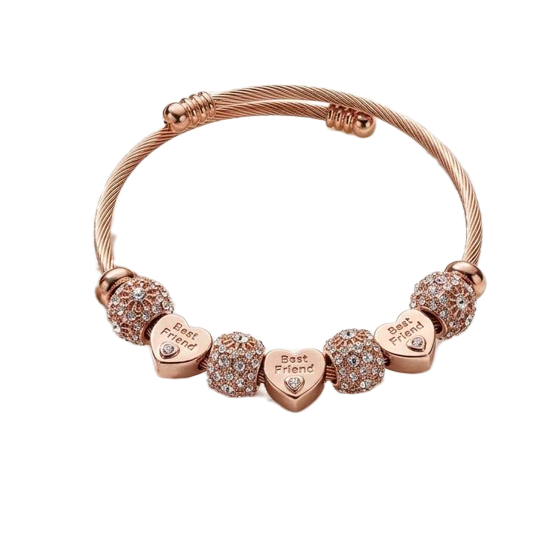 Rose Gold "Best Friend" Water-Resistant Charm Bangle