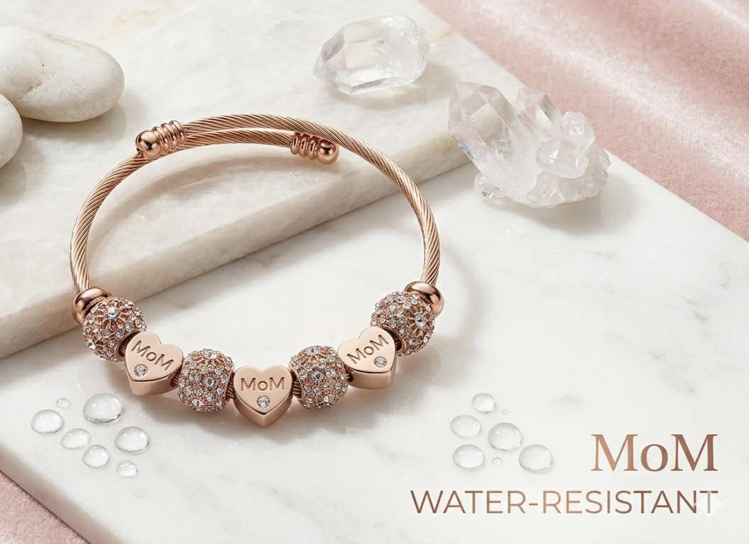 Rose Gold MOM Water-Resistant Charm Bangle