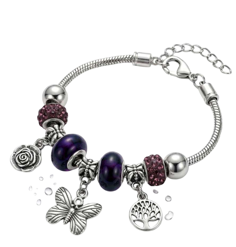 Purple Blossom Charm Bracelet