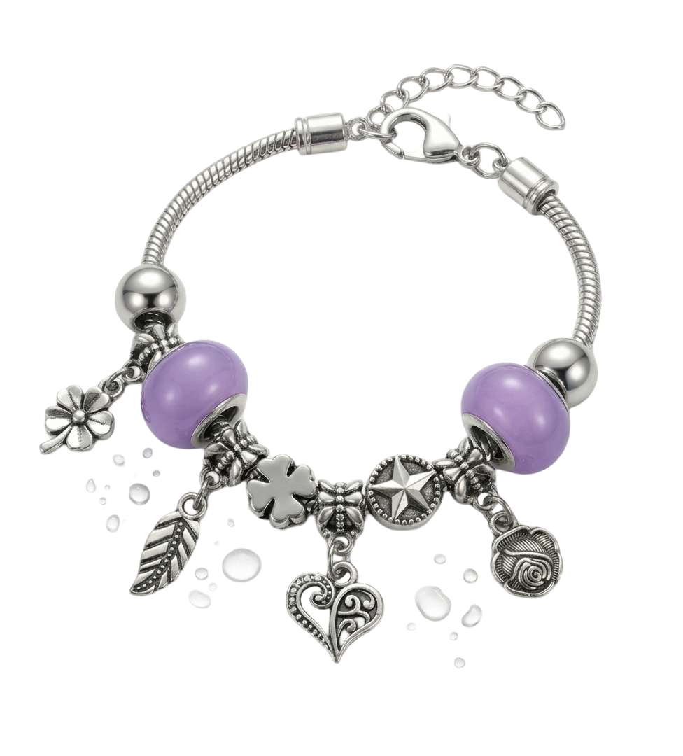 Purple Clover Charm Bracelet